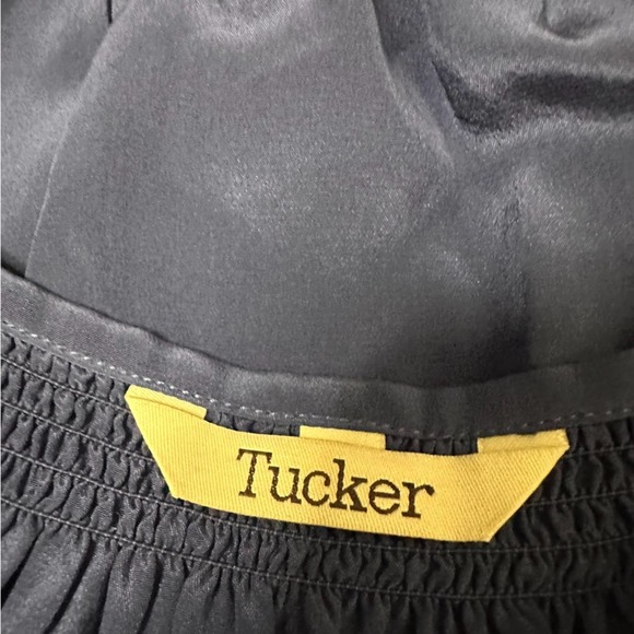 Tucker Classic Navy Blue Silk Tie Waist Elasticated Neckline Dress Size Medium - Picture 7 of 10